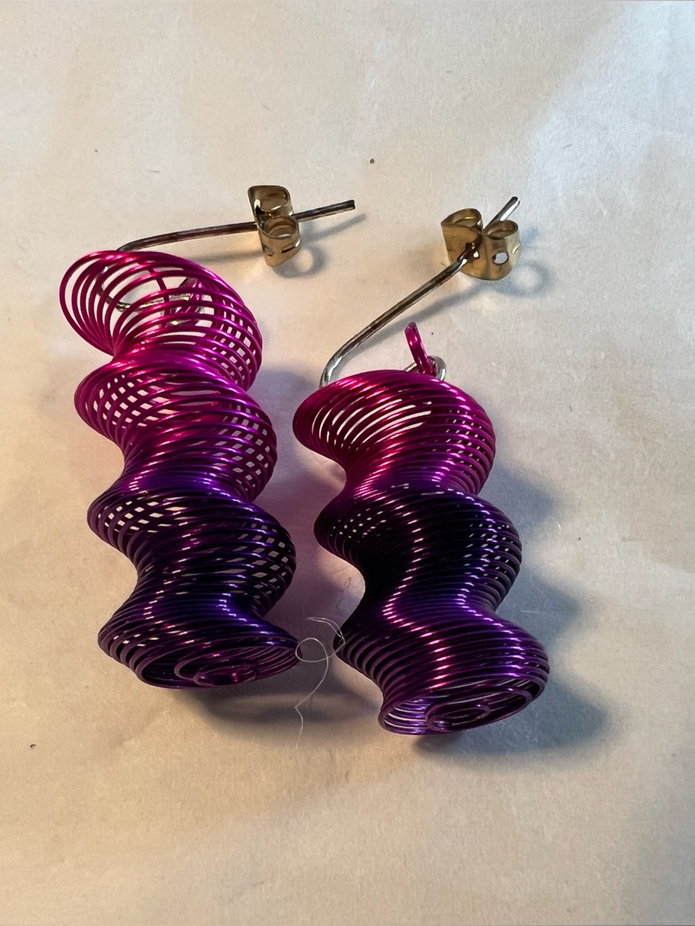 Magenta-to-Purple Spiral Coil Drop Earrings